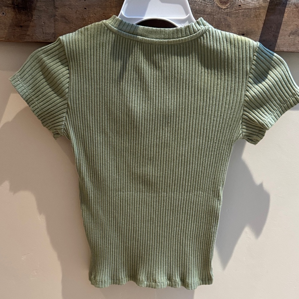 Anthropologie Sage Green Ribbed Lace-Up Blouse XXS - Picture 3 of 3